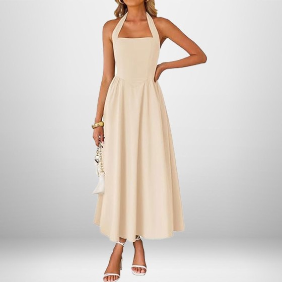 Fashion Elegant Wide Strap Halter Backless Maxi Dress