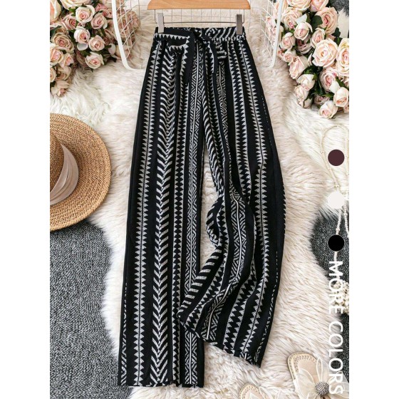 Black & White Geometric Arrow Print Wide Leg Pants