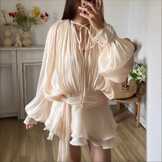 French Pure Desire Style Waist-Hem Dress Set