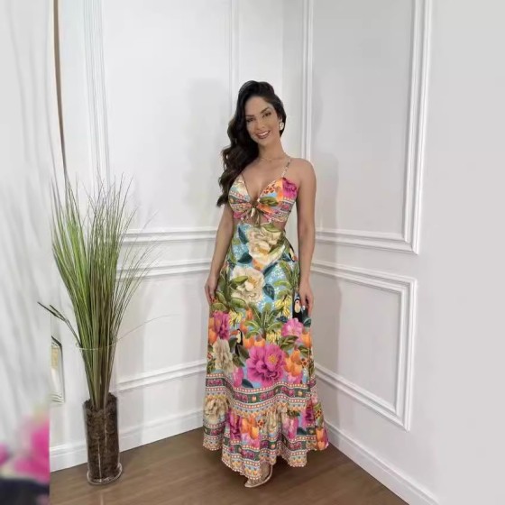 Spaghetti Strap Sleeveless Backless Slim Fit Sexy Beach Maxi Dress