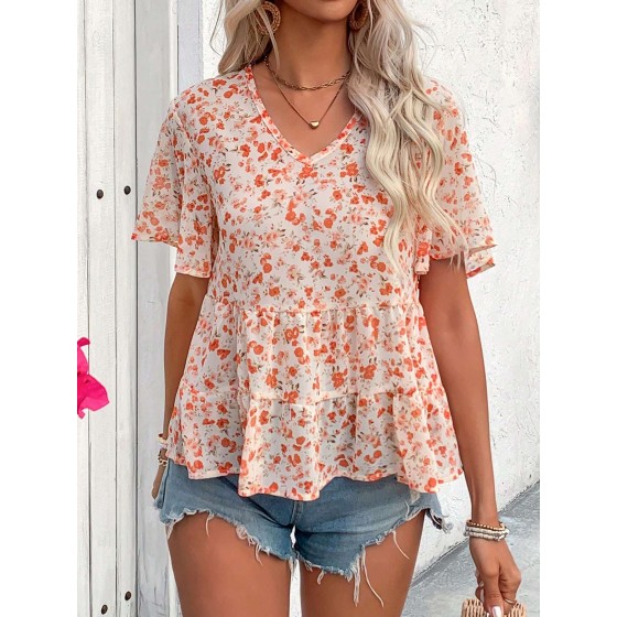 Vintage Boho Floral Print Top