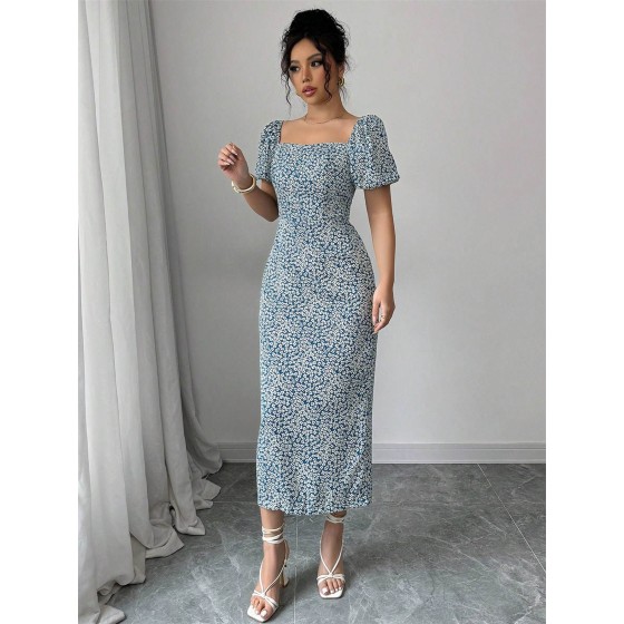 Slim Fashion Slimming Floral Short Sleeve Dress